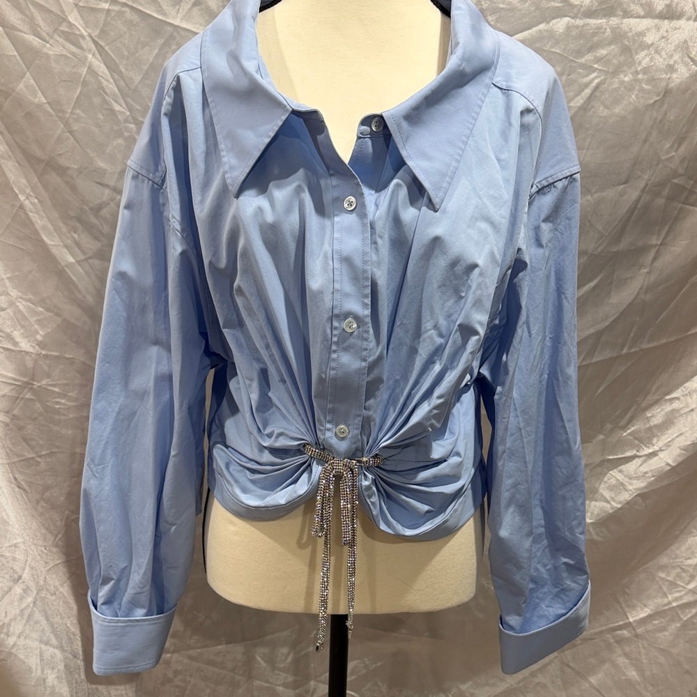 Alexander Wang Sky Blue Button-Down Shirt with Tie Detail